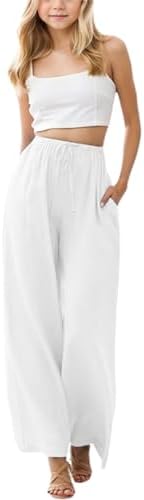 Teen Girl Casual Cotton Linen Pants Elastic Waist