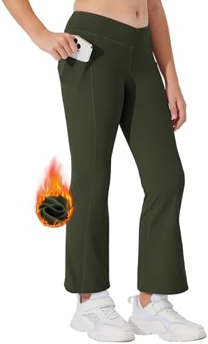 Willit Girls Fleece Lined Pants Thermal Yoga setCrossover Leggings Durable Cozy