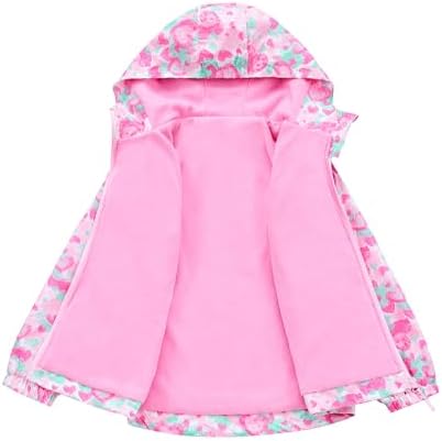 Girls Boys Hooded Windproof Jacket Patterned Fleece Lined
