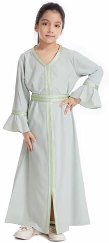 Kids Girls Long Sleeve Abaya Dress for Muslim Birthday