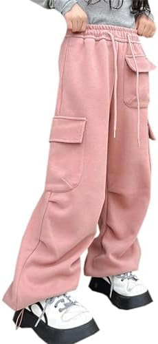 SANGTREE Girls Warm Fleece Drawstring Waist Cargo Swept Pants 4-14 Years