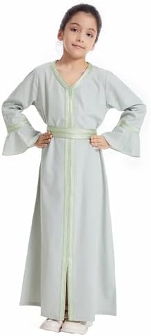 Kids Girls Long Sleeve Abaya Dress for Muslim Birthday