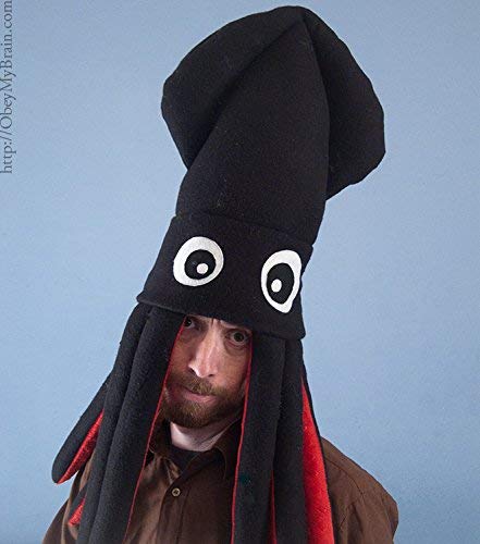 Handmade Fleece Large Squid Hat Black and Red