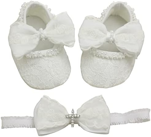Nihao Baby Girls Christening Flat Set with Matching Headband
