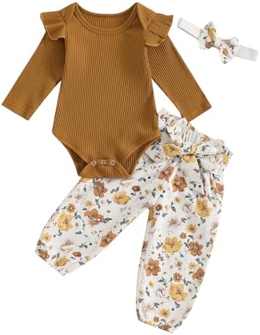 Brvxia Baby Girl Ruffled Romper with Daisy Print - Soft Adjustable Fall Winter Spring