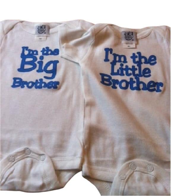 Handmade Funny Twin Baby Onesie Set - Big Little Sibling bodysuits