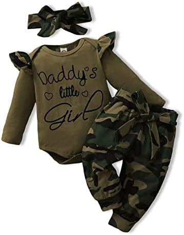 AMAWMW Baby Girl Ruffle Romper Camou Set Daddys Little Girl Design