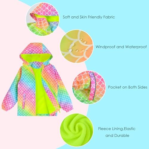 OlyPegic Girls Waterproof Rain Jacket - Cute and Lightweight Windbreaker for Kids