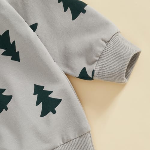 HAPRIZERA Christmas Outfit Toddler Boys Allover Tree Print Long Sleeve Sweater Pants Set