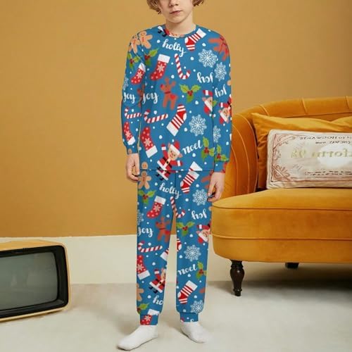 Merry Christmas ChristmasPjs Thermal Underwear for Kids Unisex Reversible ChristmasGingerbread Man Pajamas