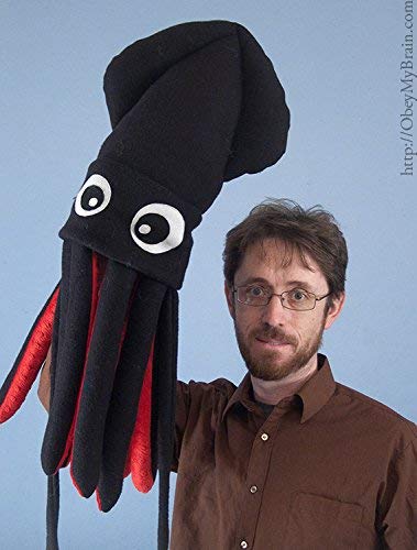 Handmade Fleece Large Squid Hat Black and Red