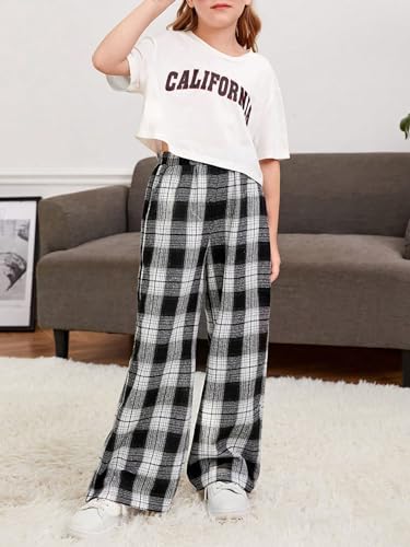Girls Plaid Wide Leg Trendy Sweatpants