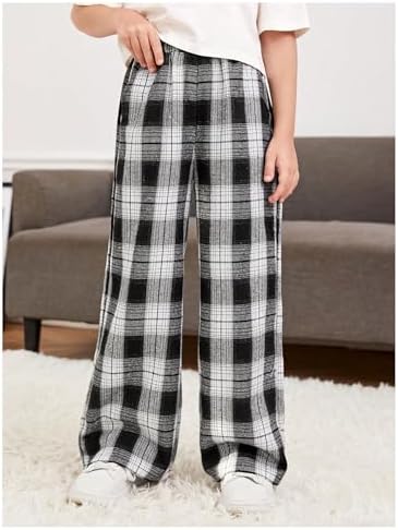 Girls Plaid Wide Leg Trendy Sweatpants