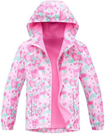 Girls Boys Hooded Windproof Jacket Patterned Fleece Lined
