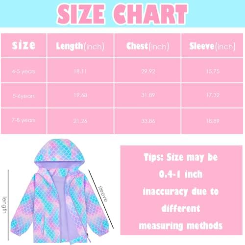 OlyPegic Girls Waterproof Rain Jacket Soft Windproof