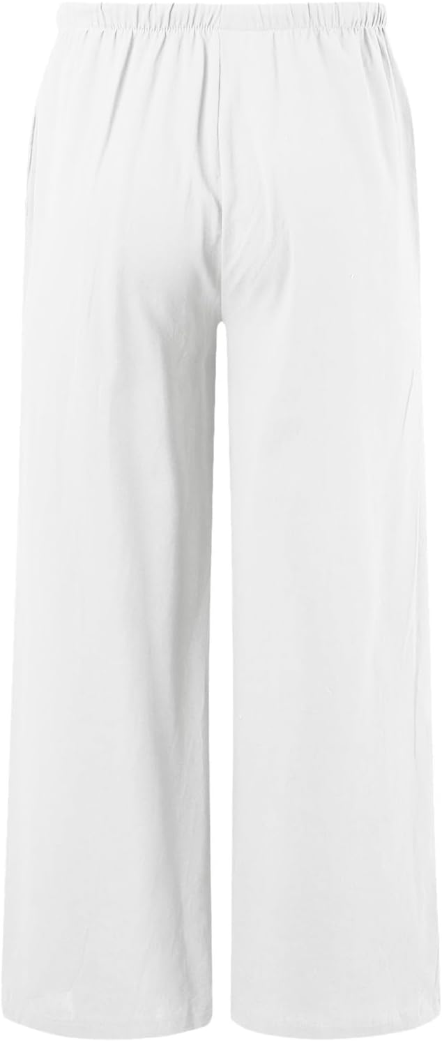 Teen Girl Casual Cotton Linen Pants Elastic Waist
