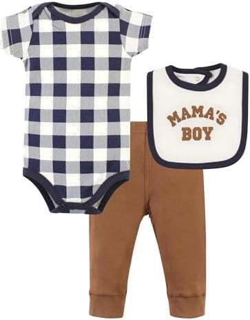 Unisex Cotton Bodysuit Pants Bib Set for Babies