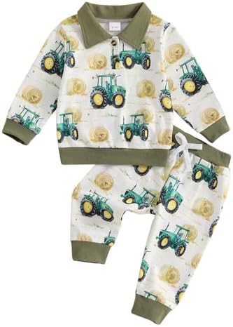 Toddlers Boys Tractor Print Pants Set