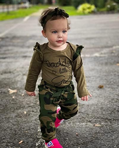 AMAWMW Baby Girl Ruffle Romper Camou Set Daddys Little Girl Design