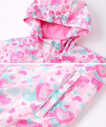 Girls Boys Hooded Windproof Jacket Patterned Fleece Lined