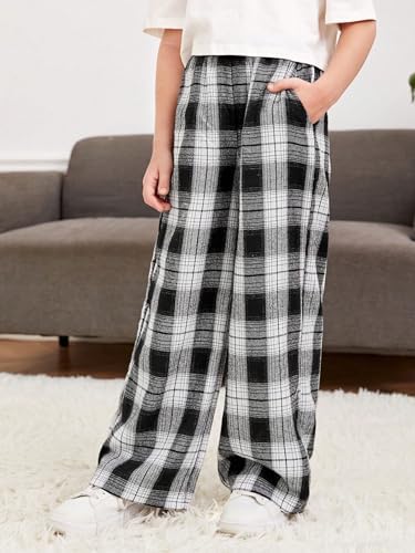 Girls Plaid Wide Leg Trendy Sweatpants