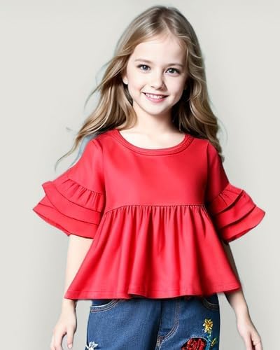 NZRVAWS Toddler Clothing Set for Baby Girls Ruffled Shirts and Cotton Jeans