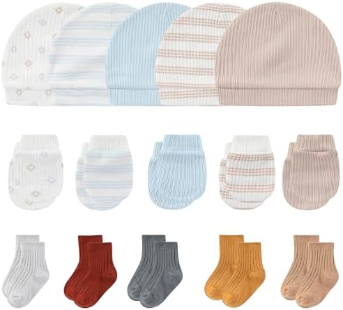 Mamika Cotton Baby Essentials - Caps Mittens Socks Set for Newborns