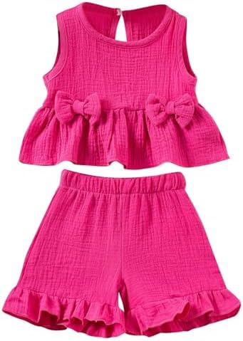 Cute Bow Ruffled Tanks Shorts Set for Toddler Girls Summer Excitement