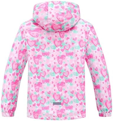 Girls Boys Hooded Windproof Jacket Patterned Fleece Lined