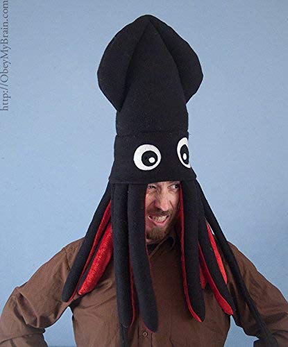 Handmade Fleece Large Squid Hat Black and Red
