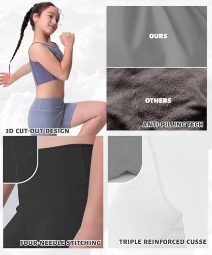 CLIMB DEER 3-Piece Girls Athletic Ankle-Length Black White Yoga Leggings