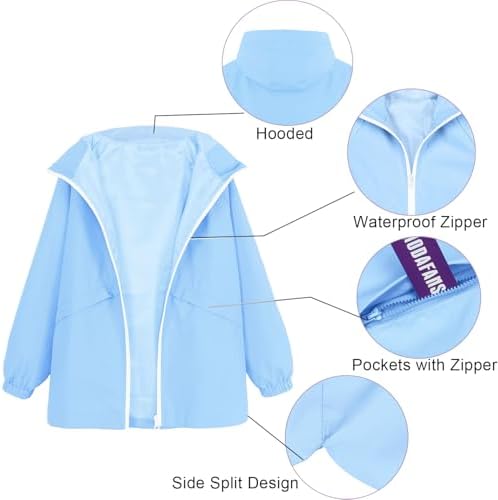 MODAFANS Boys Girls Waterproof Hooded Rain Jacket