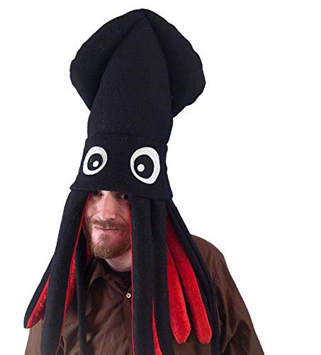Handmade Fleece Large Squid Hat Black and Red