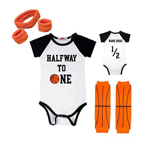 Half Way To First 6-Month Basketball Half-Days Bodysuit Outfit Set