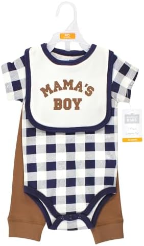 Unisex Cotton Bodysuit Pants Bib Set for Babies