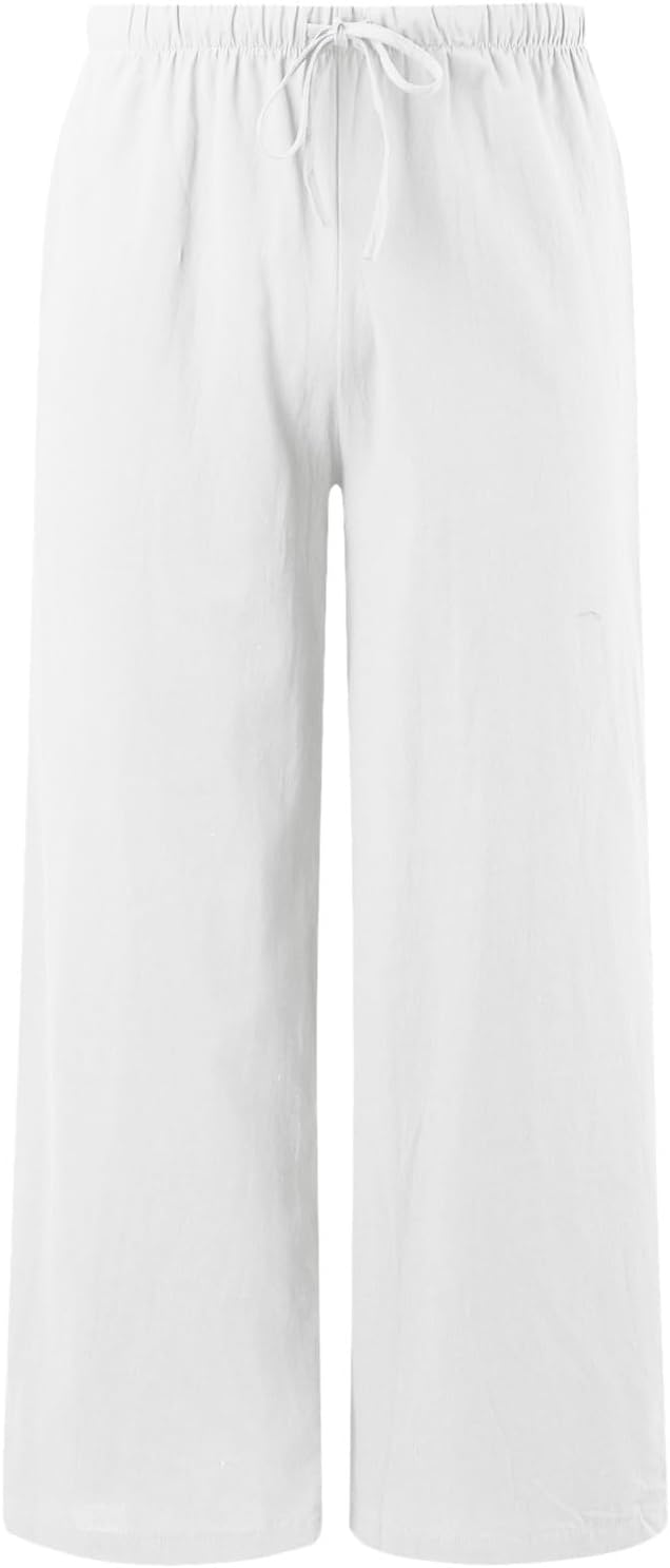 Teen Girl Casual Cotton Linen Pants Elastic Waist