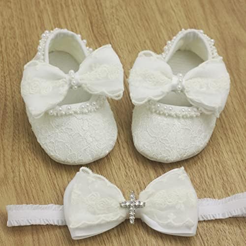 Nihao Baby Girls Christening Flat Set with Matching Headband