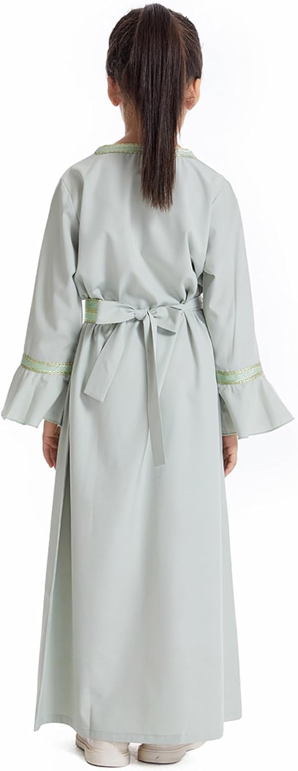 Kids Girls Long Sleeve Abaya Dress for Muslim Birthday