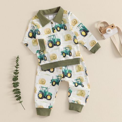 Toddlers Boys Tractor Print Pants Set
