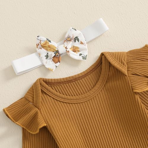 Brvxia Baby Girl Ruffled Romper with Daisy Print - Soft Adjustable Fall Winter Spring
