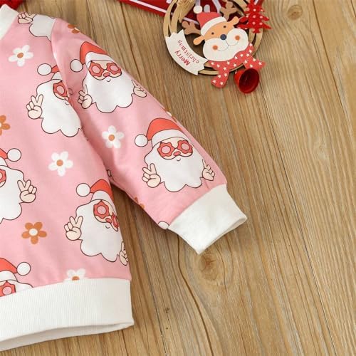 Kids Girls Christmas Suit - Santa Print Long Sleeve Sweater Pants Set