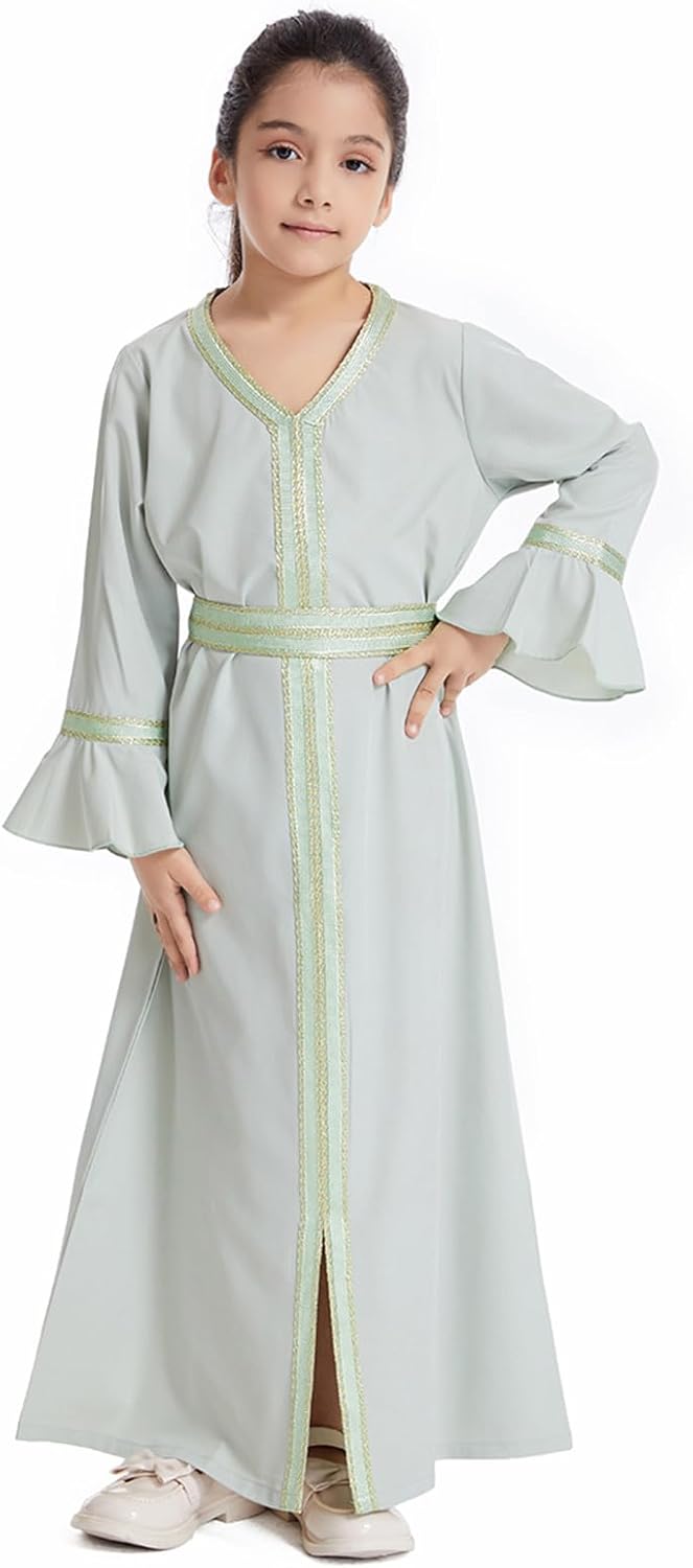 Kids Girls Long Sleeve Abaya Dress for Muslim Birthday
