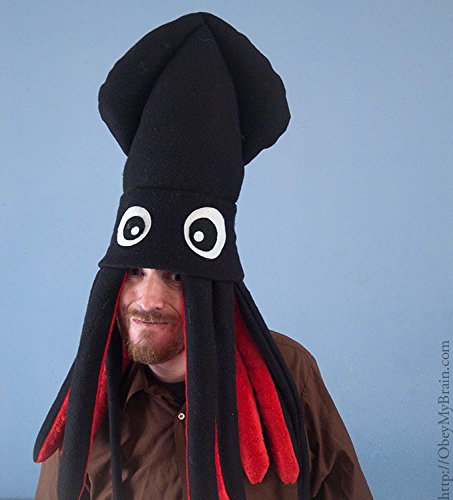 Handmade Fleece Large Squid Hat Black and Red