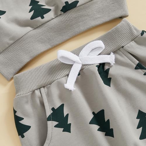 HAPRIZERA Christmas Outfit Toddler Boys Allover Tree Print Long Sleeve Sweater Pants Set