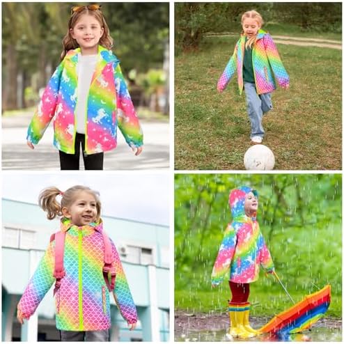 OlyPegic Girls Waterproof Rain Jacket - Cute and Lightweight Windbreaker for Kids