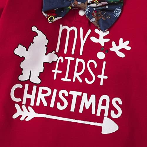 Qfajcp Christmas Baby Outfit Set - Boys Girls - Romper Pants Hat Bow Knot Outfit