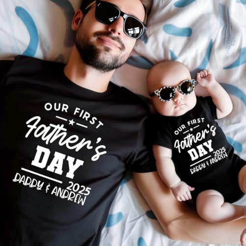 Personalized First Fathers Day Shirts for Dad Baby