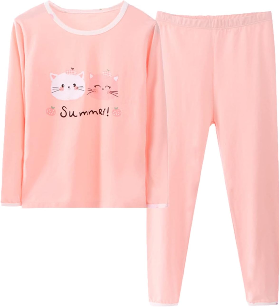 Cartoon Cat Print Pajama Set for Toddler Girls