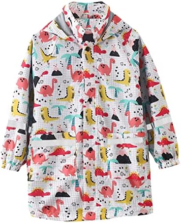 EnJoCho Girls Fall-Proof Water-Resistant Hooded Rain Jacket Cartoon Print