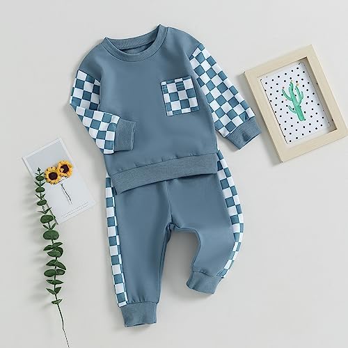 GuliriFei Toddler Boy Girl Checkers Sweater Joggers Set
